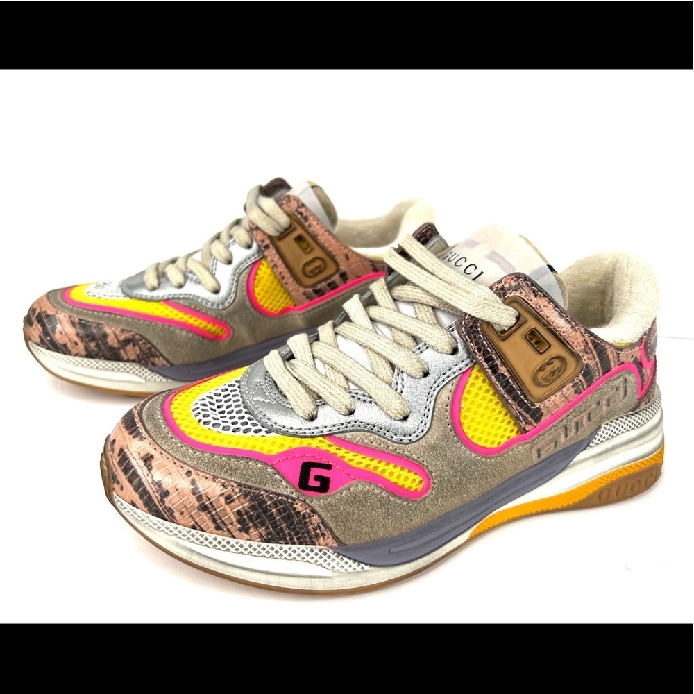 GUCCI Ultrapace Ace Snake Leather Distressed Suede 592348 Women Sneakers 34.5 - Picture 13 of 13